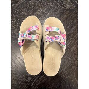 Chaco Chillos Slide Sandals Light Tie Dye Beige Womens Slide Sandals With Adjust